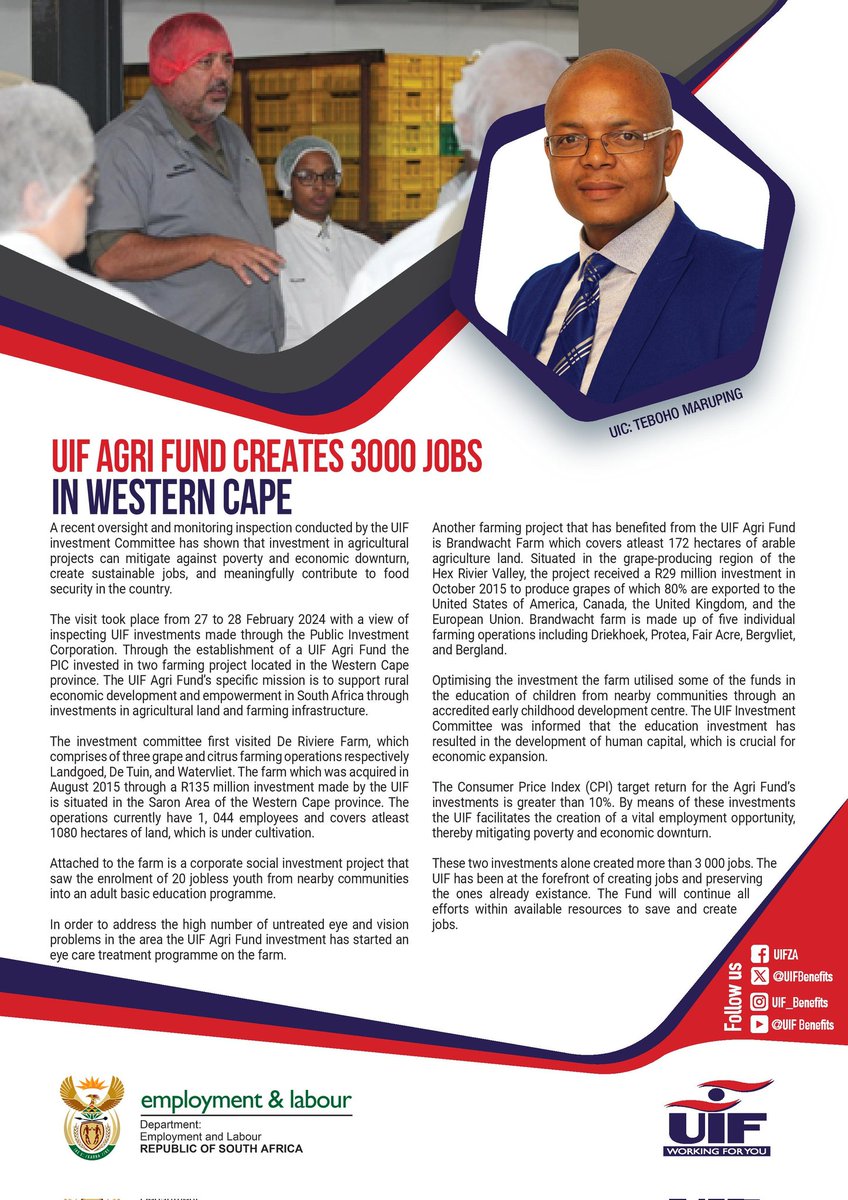 #UIF’s Agri Fund creates 3000 jobs in Western Cape #UIF #WorkingForYou