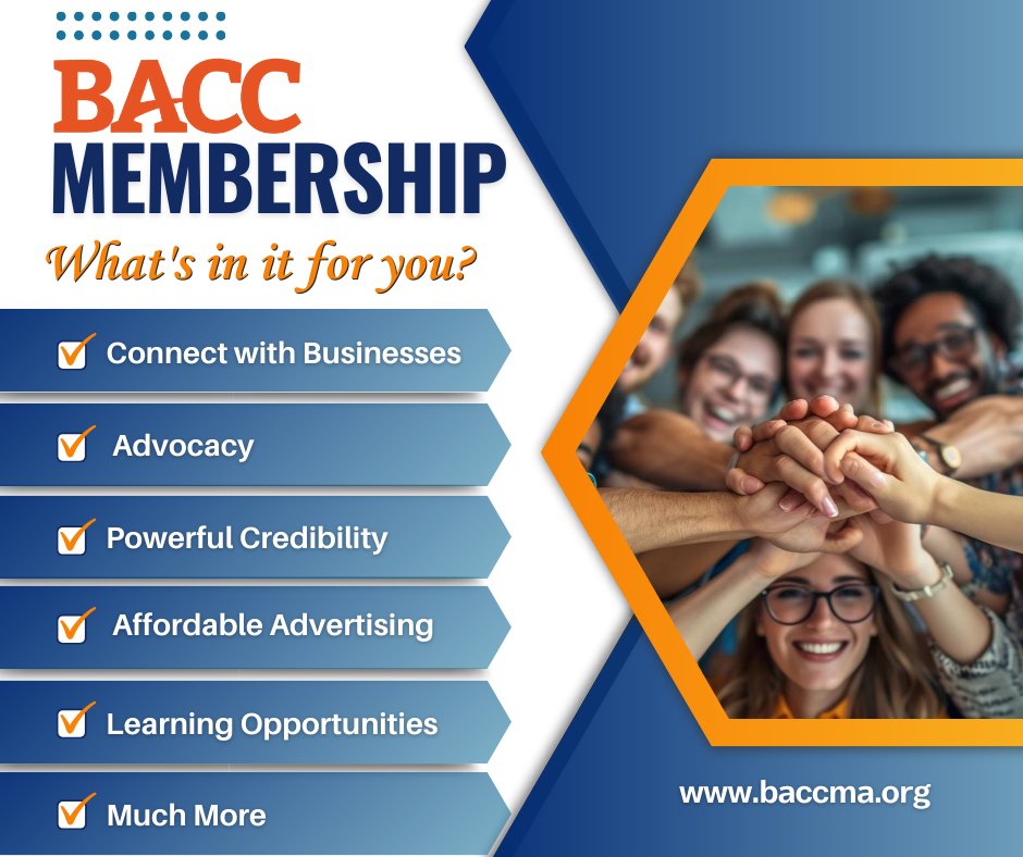 What can BACC membership do for you and your business? By joining our chamber, members unlock access to exclusive benefits such as business training events, advertising and networking opportunities, advocacy for your business interests, additional credibility, and much more!