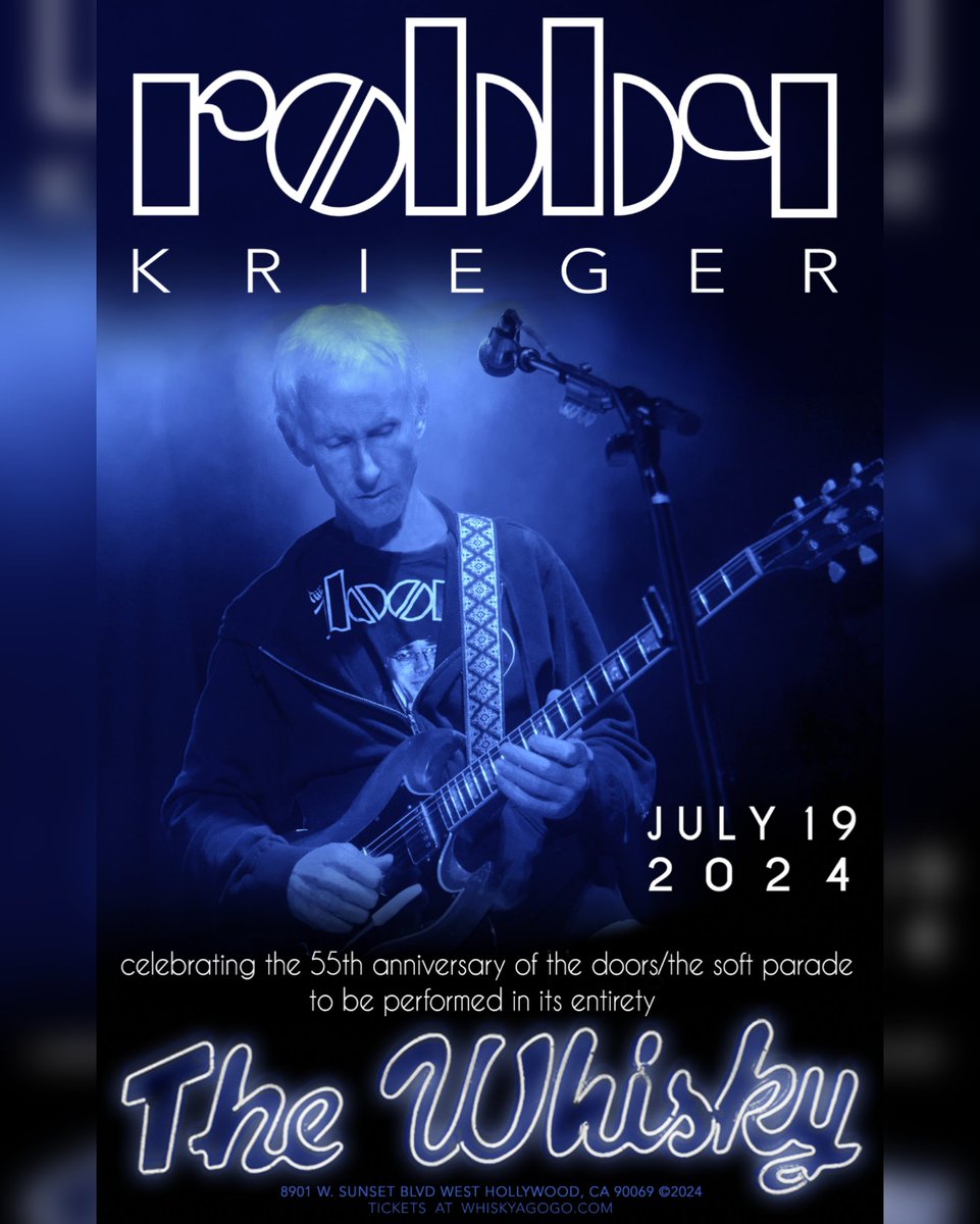 Catch Robby Krieger live at The Whisky A Go Go in Los Angeles on July 19th as he plays the entirety of THE SOFT PARADE in celebration of the album’s 55th anniversary. For more information and ticket purchases, click here: found.ee/RobbyKriegerWh…