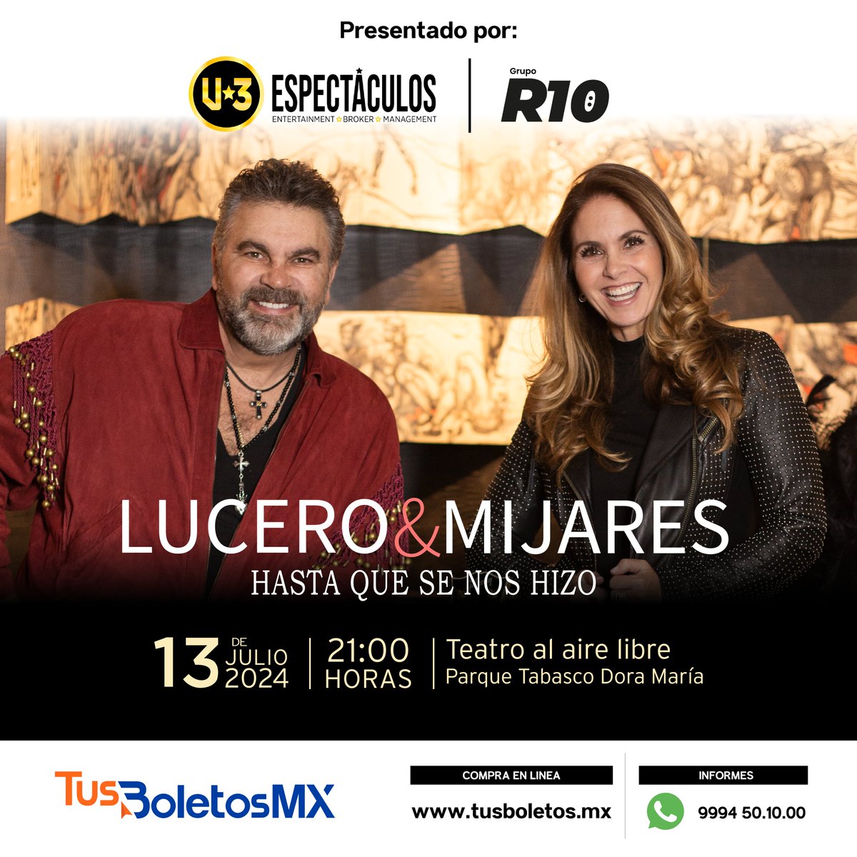 SintextoMX's tweet image. Las empresas V3 Espectáculos y R10 presentan en #Villahermosa la llegada del espectacular show de Lucero y Mijares, a realizarse el 13 de julio de este año, en el teatro al aire libre del #ParqueTabasco.