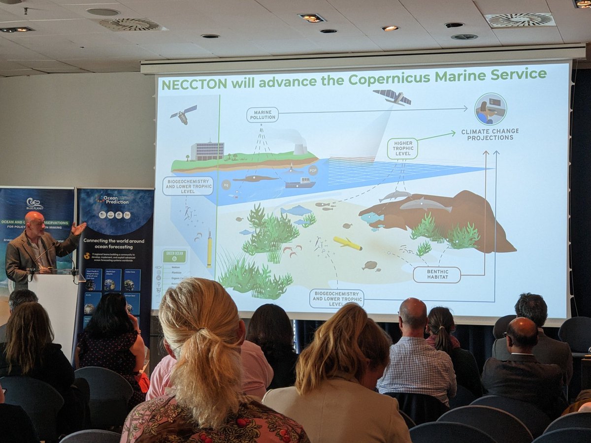 At the #OceanDecade side event on #OceanPrediction, Stefano from @MercatorOcean introduces the @NECCTON project.