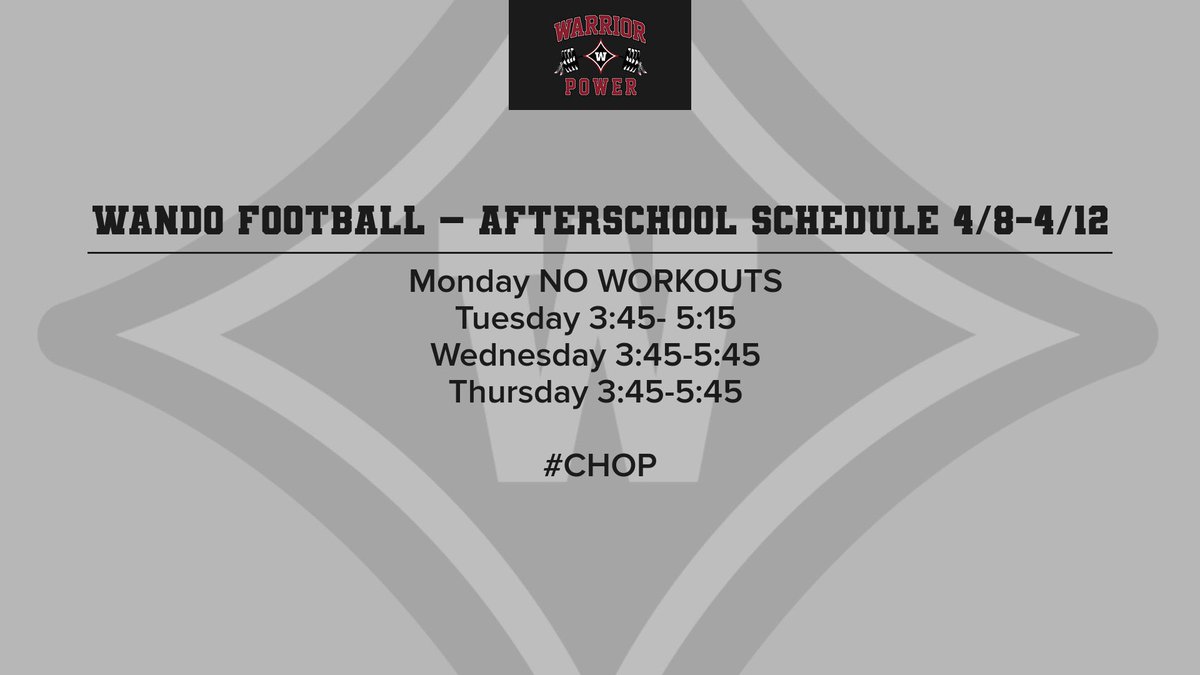 Welcome back from Spring Break… time to get after it 💪 #CHOP #WarriorMentality #WeAreWANDO