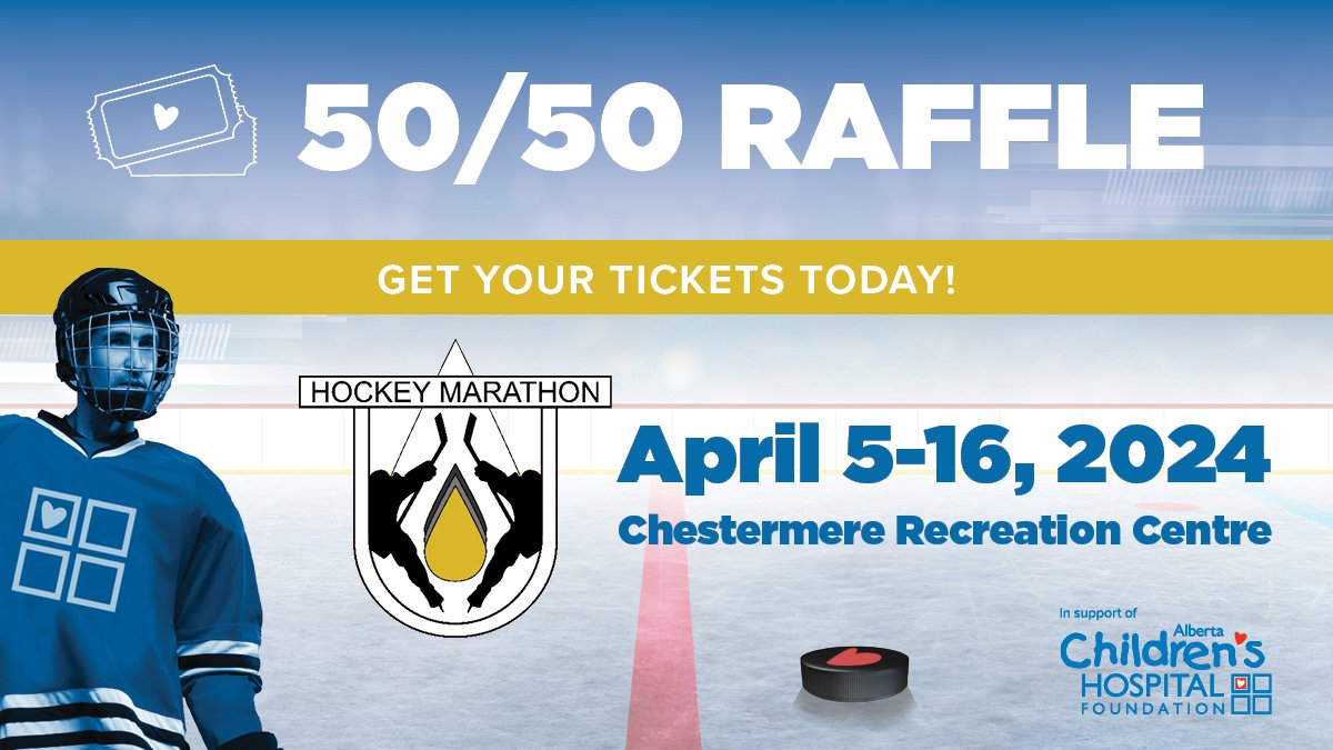 Have you purchased your 50/50 tickets for Hockey Marathon for the Kids? It's open to anyone in Alberta over the age of 18! Get your tickets today: ow.ly/Gsf350RaElE