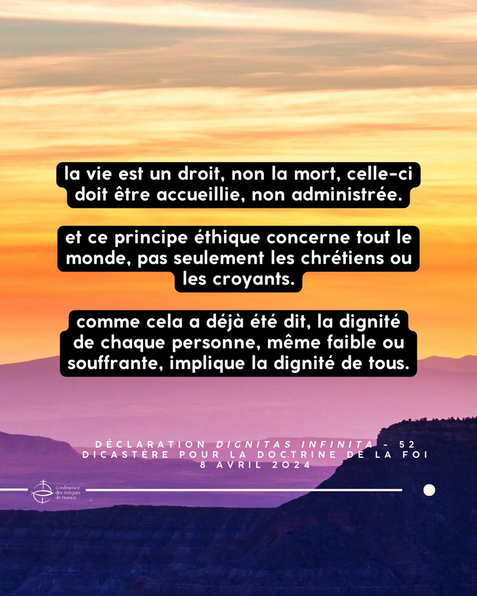 Le Dicastère pour la Doctrine de la Foi a publié ce lundi la déclaration #Dignitasinfinita sur la dignité humaine. Qui contient quelques beaux passages sur la #findevie et l'#euthanasie.