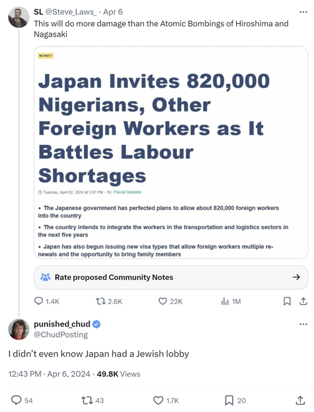 The reply is serious

It's useful to provide arguments and evidence against Jewish conspiracies: exposing fake quotes & pseudohistory; pointing out that trends like waning nationalism are mostly side effects of wealth etc. But at a certain point you run up against mental illness.