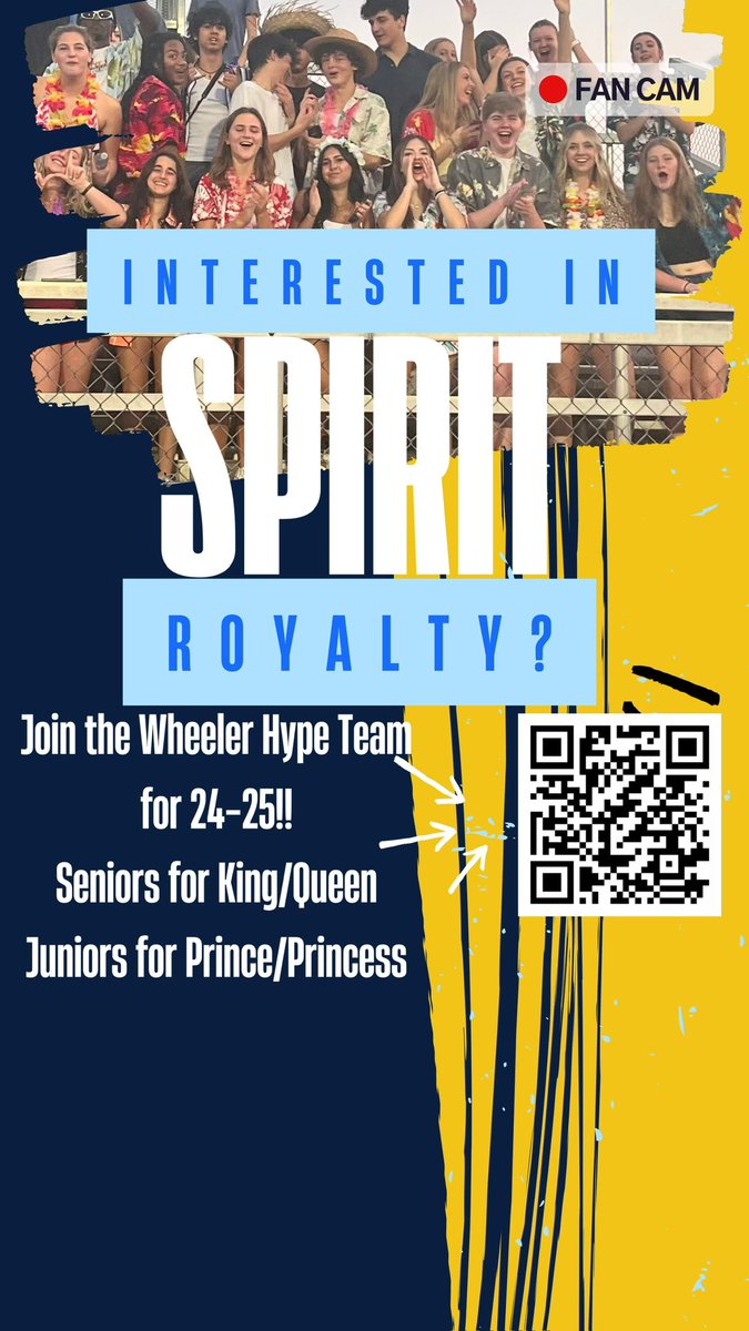 Interested in being the face of Wheeler Hype Team? Scan the QR Code and Apply! @HoltWildcat @WHSCatSports Application due by 4p on Friday, April 19th!