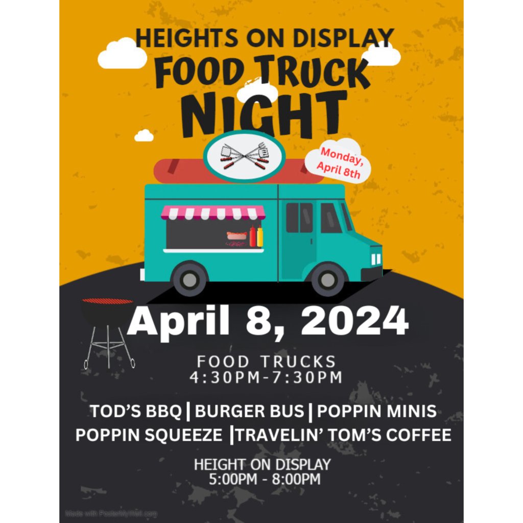 Heights on Display is TONIGHT from 5-8 pm. Food Trucks will be onsite, and a portion of the proceeds will be donated to the SHHS Orchestra.