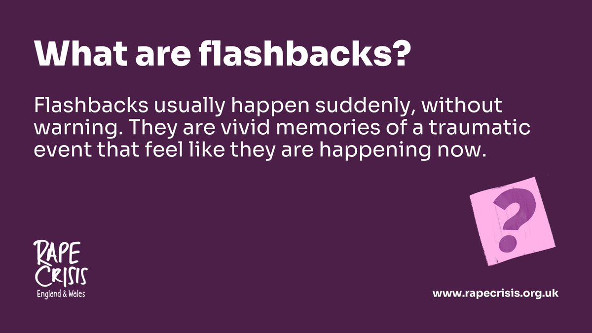 Flashbacks are vivid memories that can feel very real and like they are happening now. They are a common response to sexual violence. If you're struggling with flashbacks, please know you are not alone. For more information and support resources, visit: ow.ly/ELnN50RaBJC