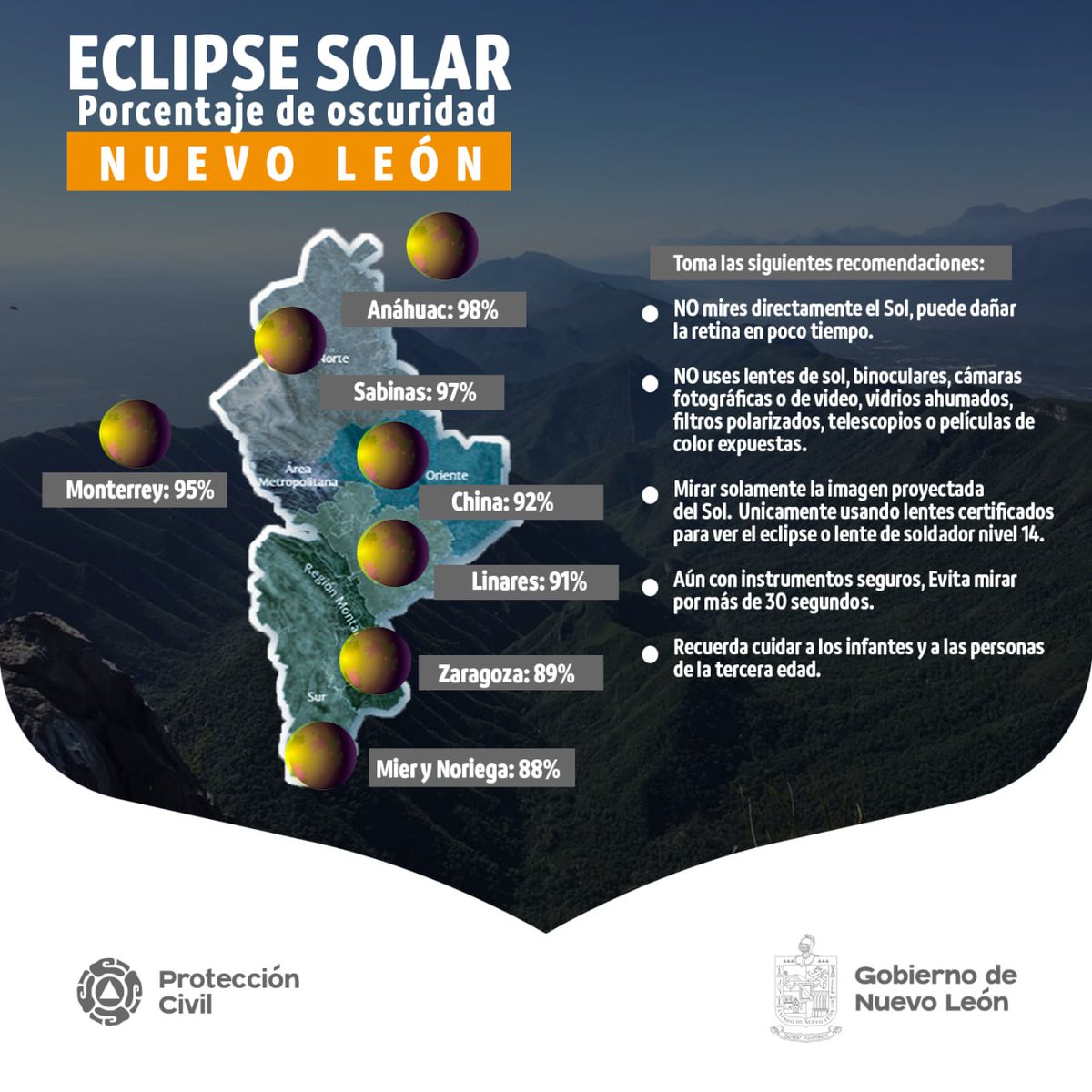¡Hoy será el eclipse solar! #PonteAtento con las recomendaciones y prepárate para este fenómeno astronómico 🌘⚠️🦁
#TodasyTodosSomosProtecciónCivil