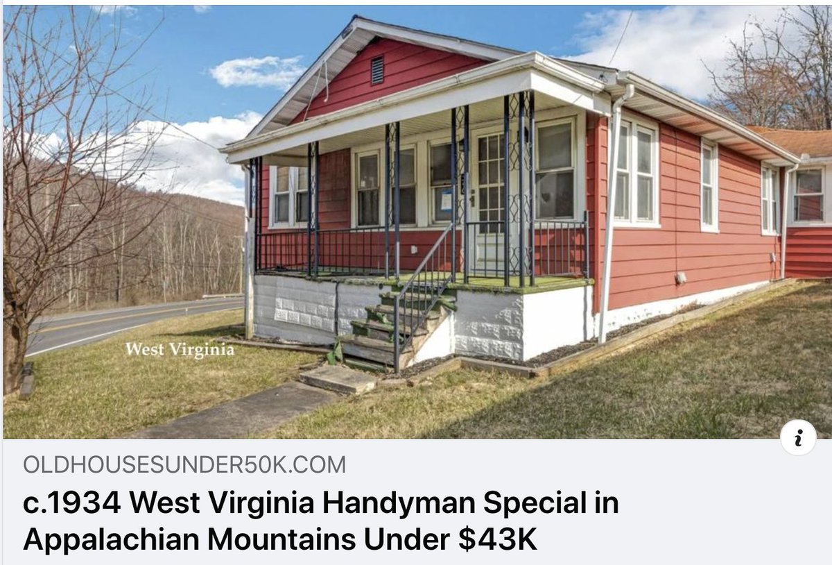 oldhouseunder50's tweet photo. https://t.co/EhpblAc4sd   $42,500
Views of the Appalachian mountains. The three bedroom, two bath house has a third of an acre lot with a detached, two-car garage. The 1,974 square foot house offers a front porch, hardwood floors, built-ins and kitchen island.
#Cheaphouse https://t.co/fZPSZRSUrV