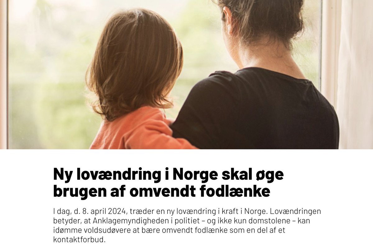 I Norge har man i 10 år anvendt omvendt fodlænke som en del af straffen til fx voldsudøvere og i dag træder en ny lovændring i kraft hos vores naboer, som skal øge brugen af løsningen. I DK har vi ikke engang en dato for en forsøgsordning endnu... #dkpol danner.dk/fodlaenke/ny-l…