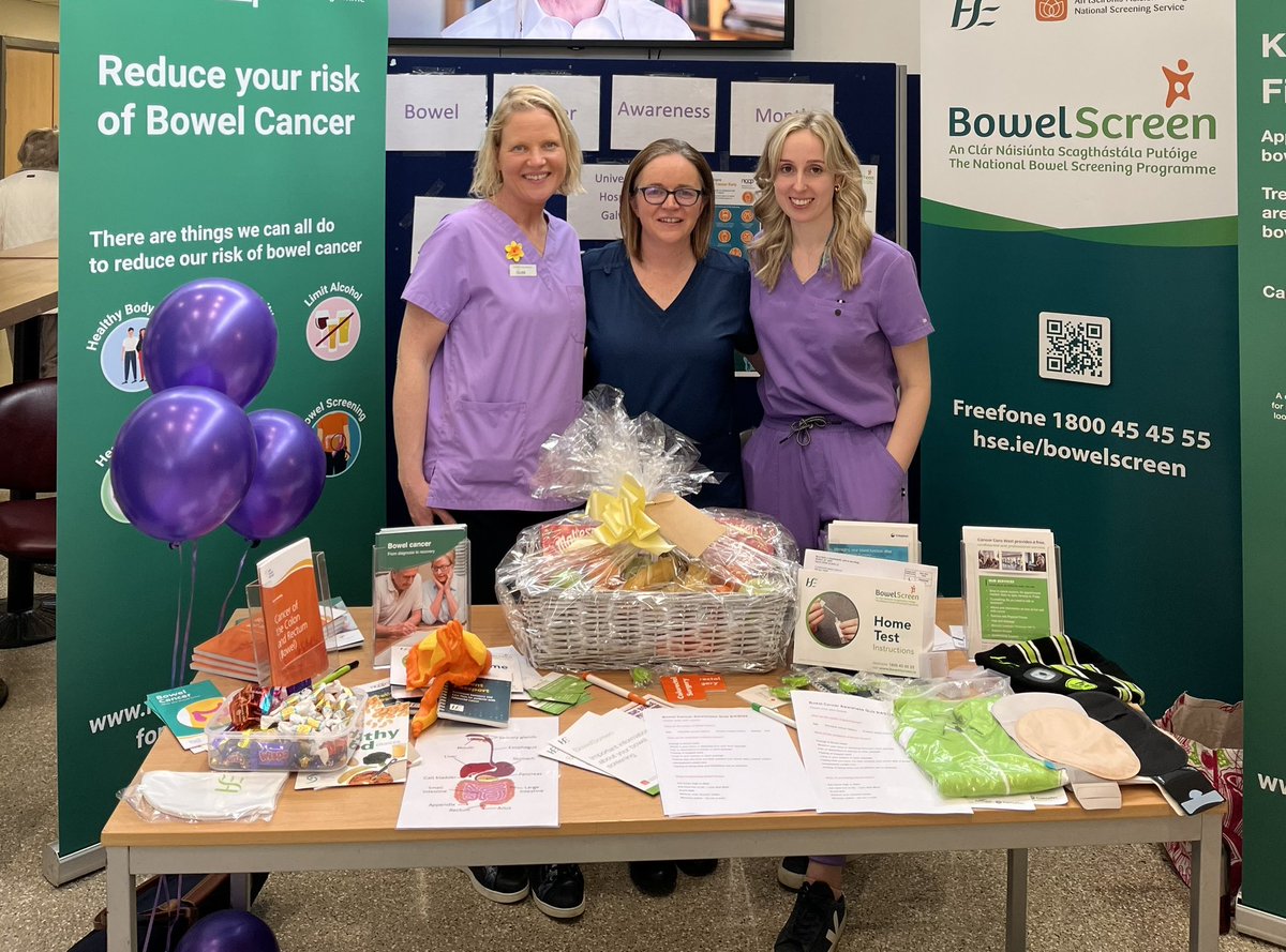 As Bowel cancer awareness month is upon us- our Cns group in Guh are raising awareness amongst public and staff - helping to reduce risk and increase awareness @saoltagroup @OECI_EEIG @hseNCCP @CancerUniGalway