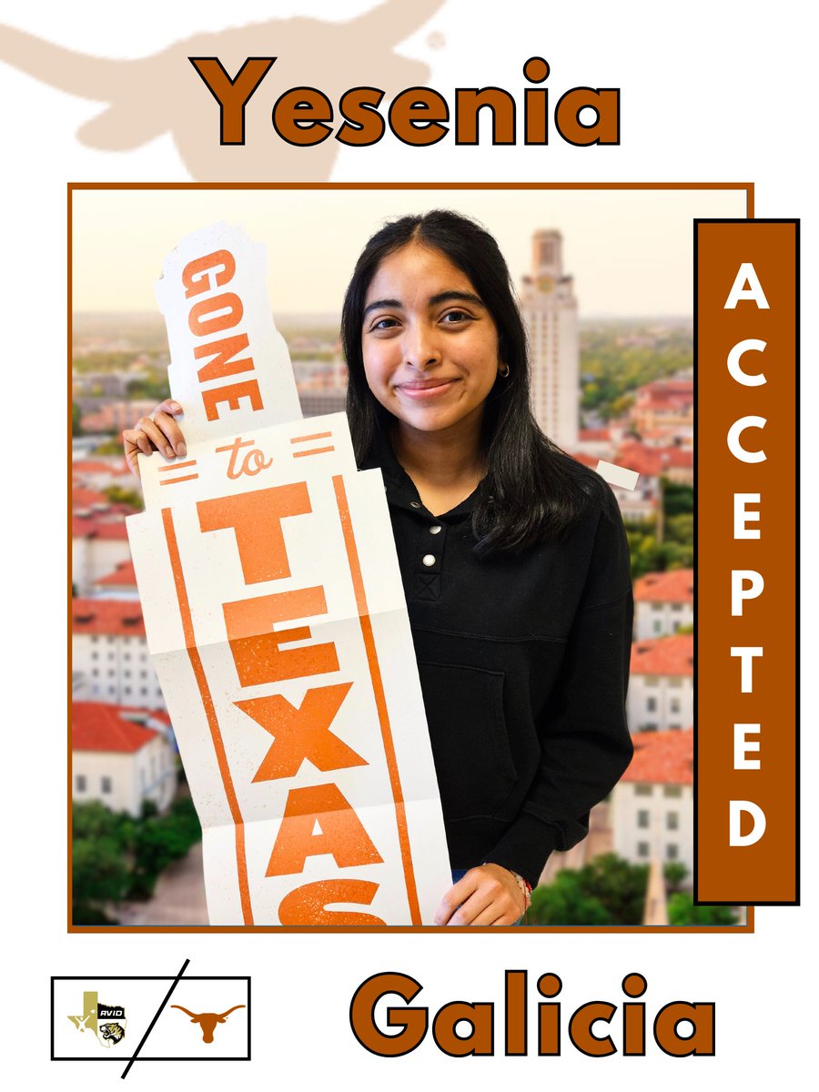 Congratulations to @IrvingHigh student, Yesenia, on her acceptance to @txst @UTAustin @DBUPatriots @NAU. We are #AVID proud! #texastornadodesigns #futurelonghorn #txstnext
