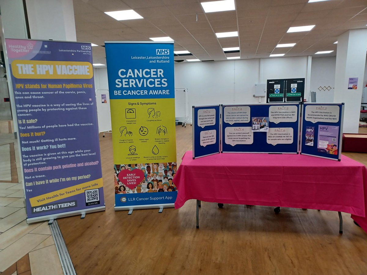 LLRICBCancer's tweet image. On 4 &amp;amp; 5 April, the Cancer Team held an HPV Awareness Event at Haymarket Leicester and Beaumont Leys Leisure Centre. We thank the venues for hosting and Leicester Partnership Trust (LPT) for providing HPV and MMR vaccinations. It was gratifying to engage with the local community.