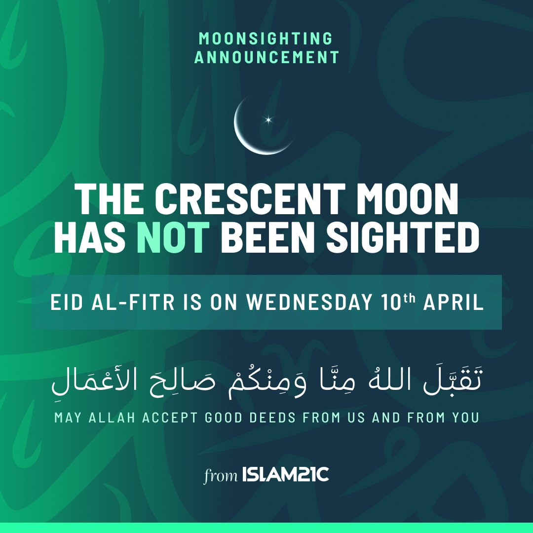 The date of Eid al-Fitr 1445 has been announced! The crescent moon was not sighted so Eid al-Fitr will be on Wednesday, 10th April. Don't lose steam now, there are still precious moments of Ramadan left to make the most of. May Allāh (subḥānahu wa taʿālā) accept our ṣiyām,…