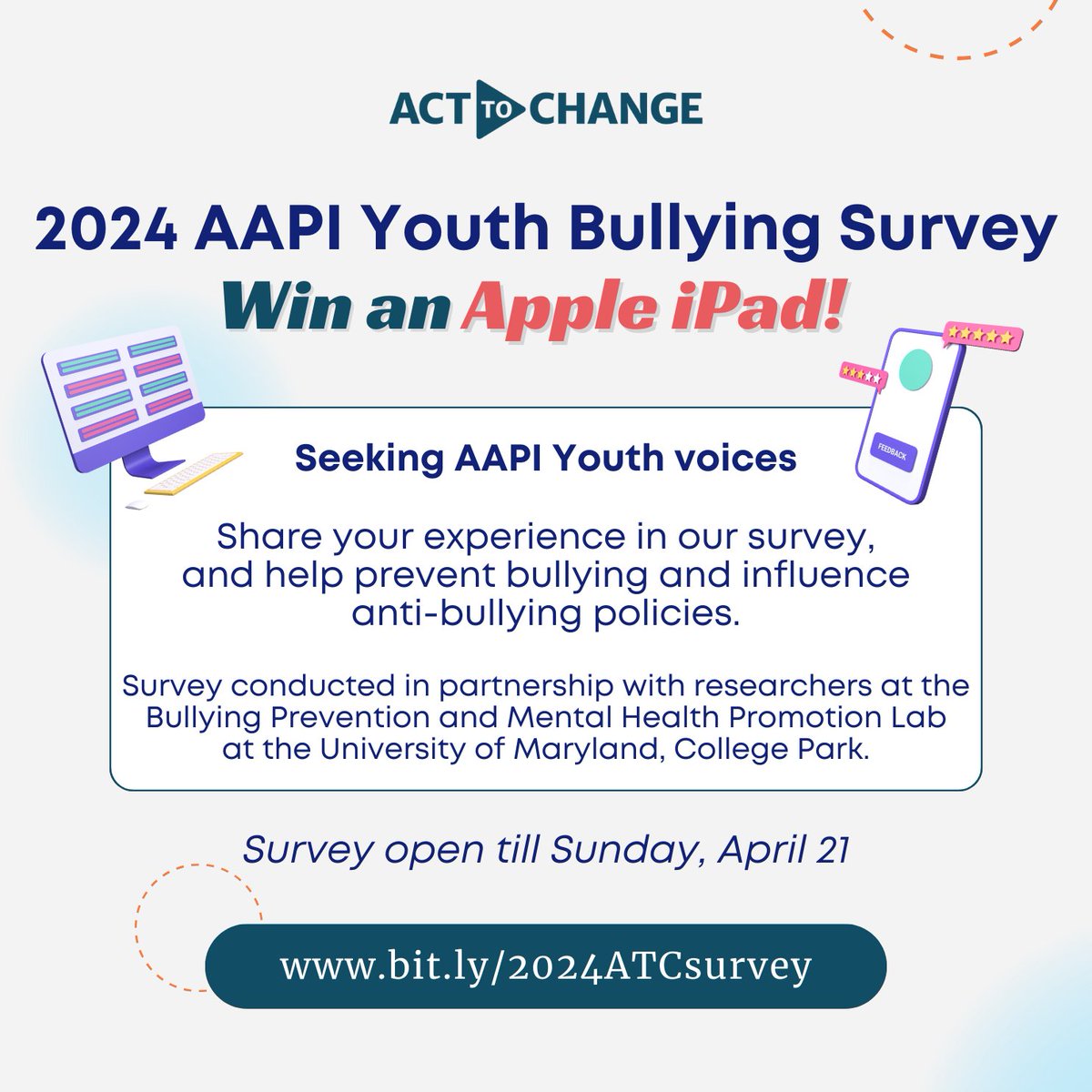 📝 Data are power! Help us use the power of data to #preventbullying. Your stories will help empower our community, and create anti-bullying policies to keep all youth safe from bullying, racism and harassment. ➡️bit.ly/2024ATCSurvey
