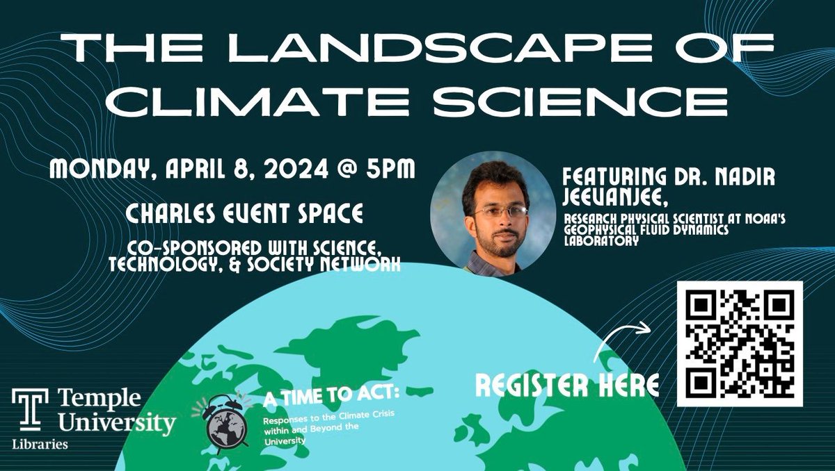 Climate change is described in some quarters as a 'crisis' and in others as a 'hoax', with a range of views in between. Join us this evening for a talk led by Nadir Jeevanjee, emphasizing that there is a spectrum of climate science. Register here: library.temple.edu/events/1682