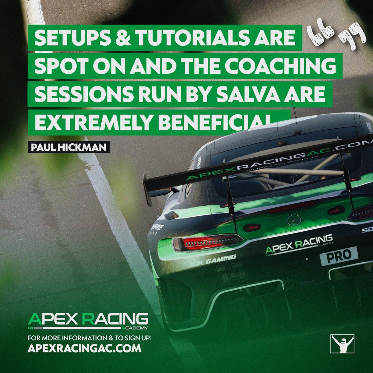 Appreciate the kind words for our coaches! 💪 Want to get involved in our group coaching sessions for this week? Head over to our discord for more information:  🔗 discord.gg/JQjbsbS #apexracingacademy #iracing