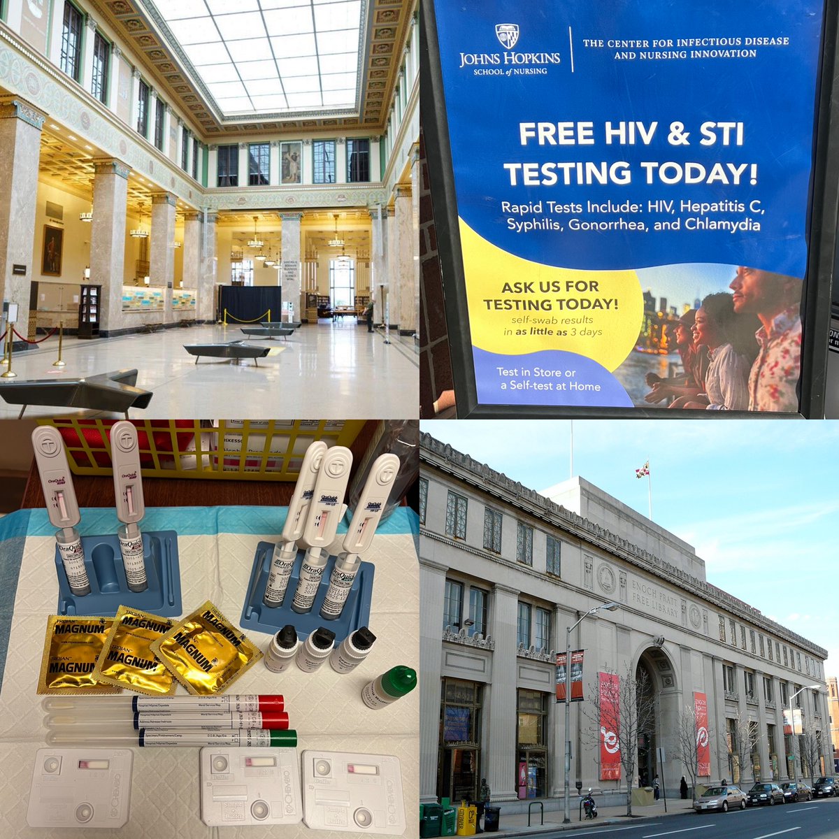 Good morning Baltimore!! FREE testing @prattlibrary (400 Cathedral St) TOMORROW 10a-2p. FREE rapid 20 minute #HIV & #HepatitisC tests, also swabs for #Gonorrhea & #Chlamydia, results in 3-5 days. Call 443-509-2912 for more info. #GetTested #PrEP @JHUNursing @BMore_Healthy