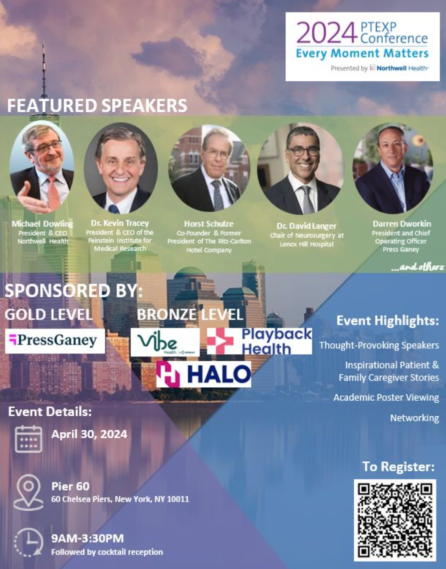 So much looking forward to this outstanding event! Thank you @SvenGierlinger and @NorthwellHealth for inviting me to share my ideas about a clear and present future in health and wellness. @MichaelJDowling @drdavidlanger