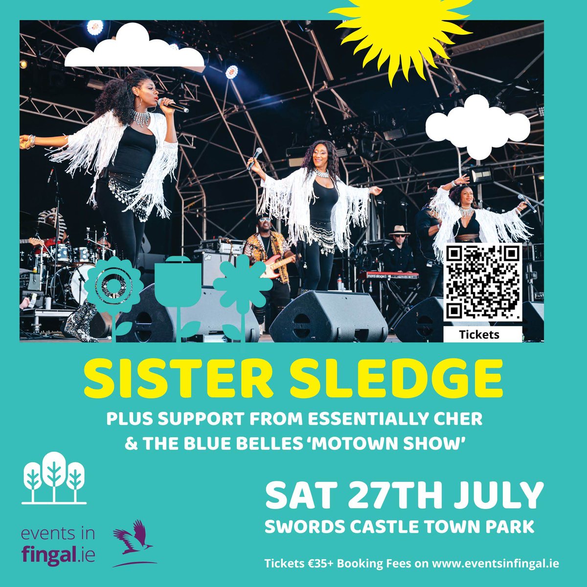 SISTER SLEDGE This Summer!! 📍Swords Castle Town Park 🗓️Saturday 27th July 2024 Plus Support from Essentially Cher & The Blue Belles 'Motown Show' Tickets €35 + Booking Fees Book your tickets on the link below eventsinfingal.ie/swordsconcerts @Fingalcoco