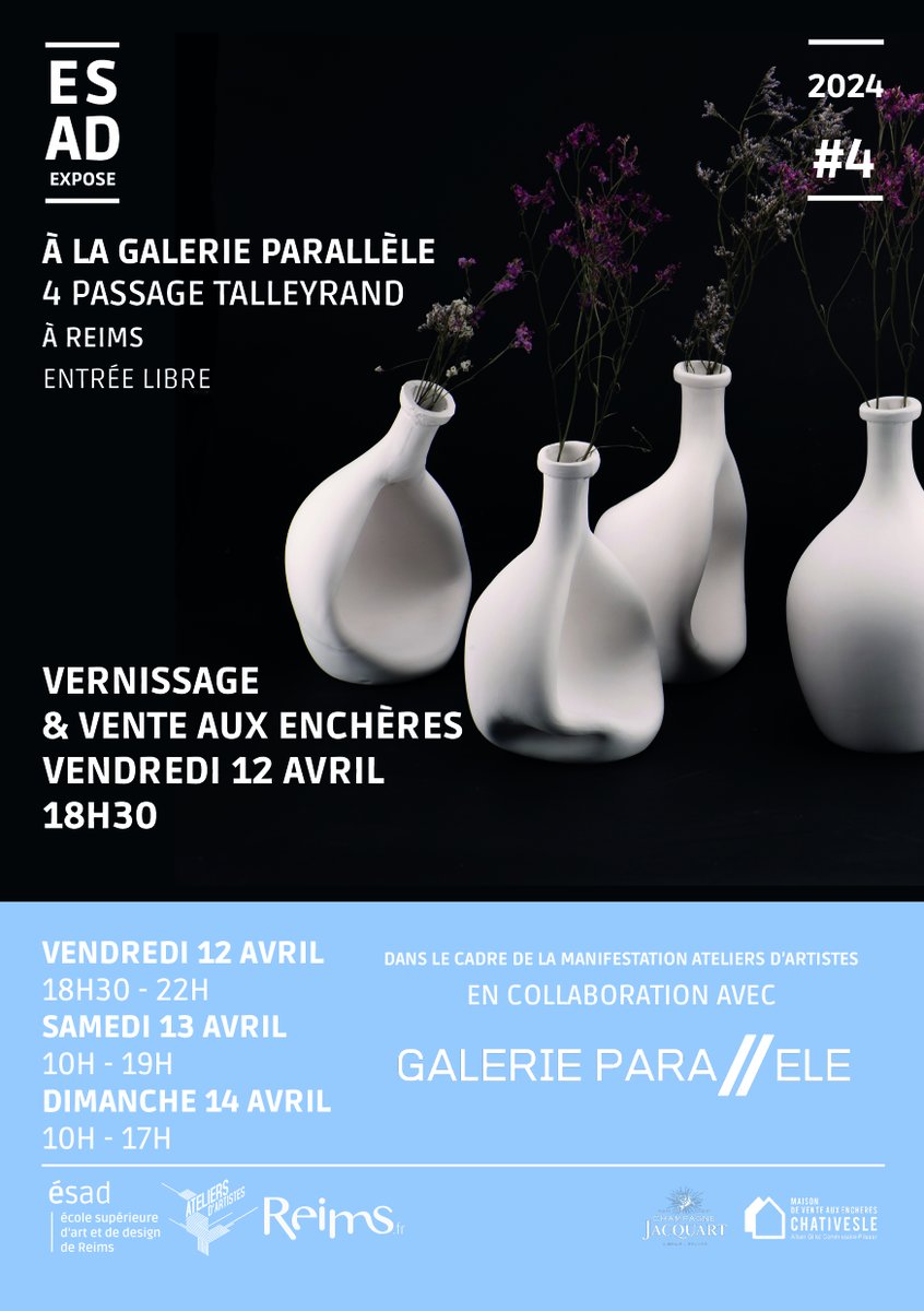 ✨L'ÉSAD s'expose à La Galerie Parallèle, 4 passage Talleyrand, du vendredi 12 avril au soir au dimanche 14, dans le cadre de la manifestation Ateliers d'artistes. Rejoignez-nous vendredi dès 18h30, à l'occasion du vernissage. @VilledeReims @GrandReims #art #design