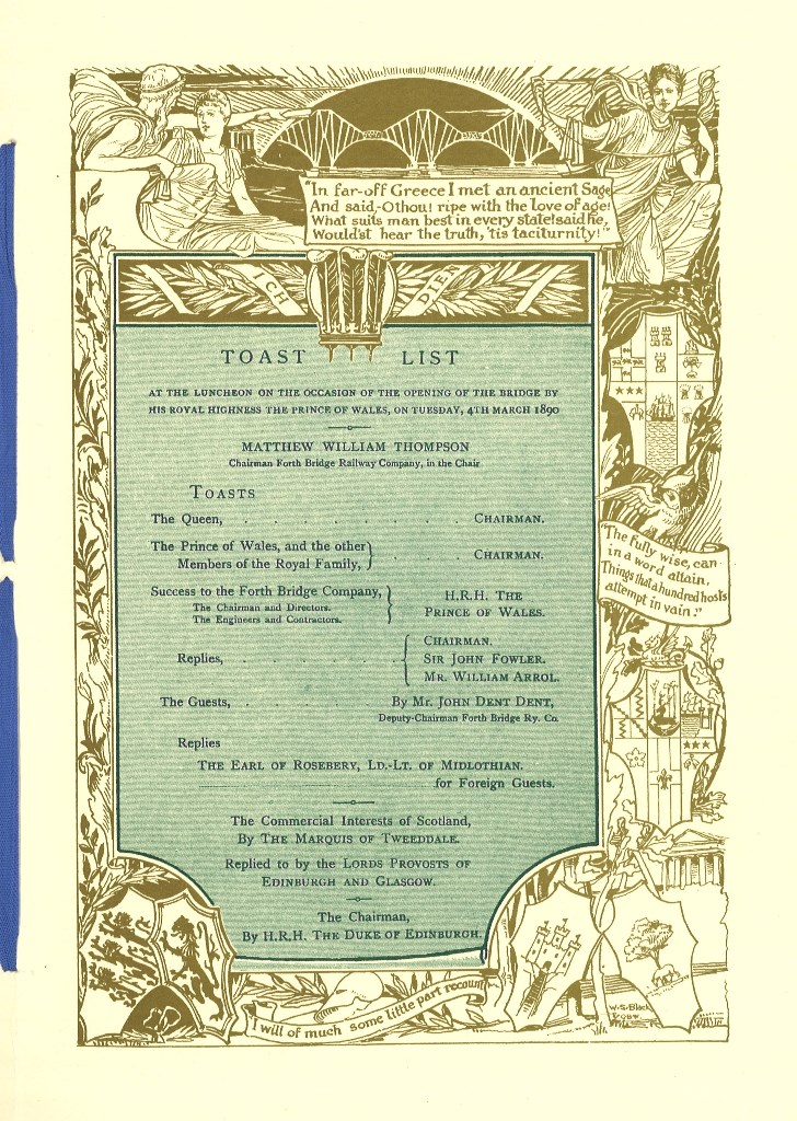 Opening ceremonies often involved a formal celebratory dinner. Here is the menu for the dinner celebrating the opening of the Forth Bridge, 1890 which included oysters, caviar and Foie Gras. #Archive30 #ArchiveFoodAndDrink