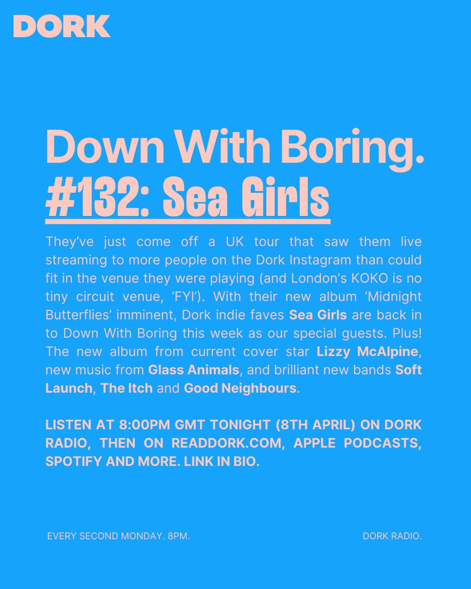 Catch us not being boring and talking about Midnight Butterflies with @readdork @JR_Hawk_ from 8pm (UK) ~ readdork.com/news/sea-girls…