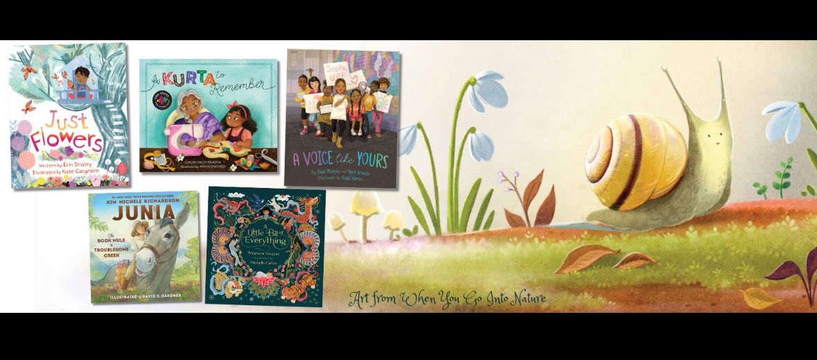 LOVE your @SleepingBearBks header! We spy JUST FLOWERS Illus. @K8_Cosgrove in such wonderful company. 🌻🦋🌸🌷📚❤️💜 Congrats to ALL.