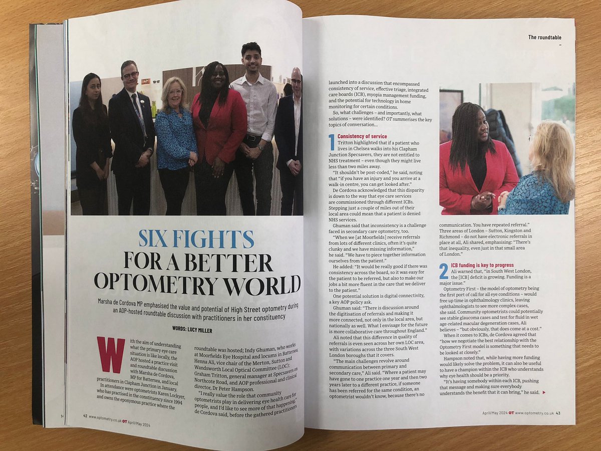 The latest edition of @OptometryToday leads with a feature on my eye-care campaigning and National Eye Health Strategy Bill. With an ongoing crisis in NHS eye care, we can’t afford to be complacent. I spoke about how my work in Parliament can catalyse change & the…