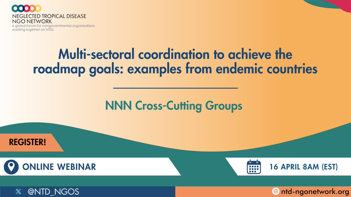 The NNN Cross-Cutting Groups are coming together for a webinar on Multi-sectoral coordination where we share examples from endemic countries. Mark your 📅 for the 16th of April and register here👇: bit.ly/4cR0WAg