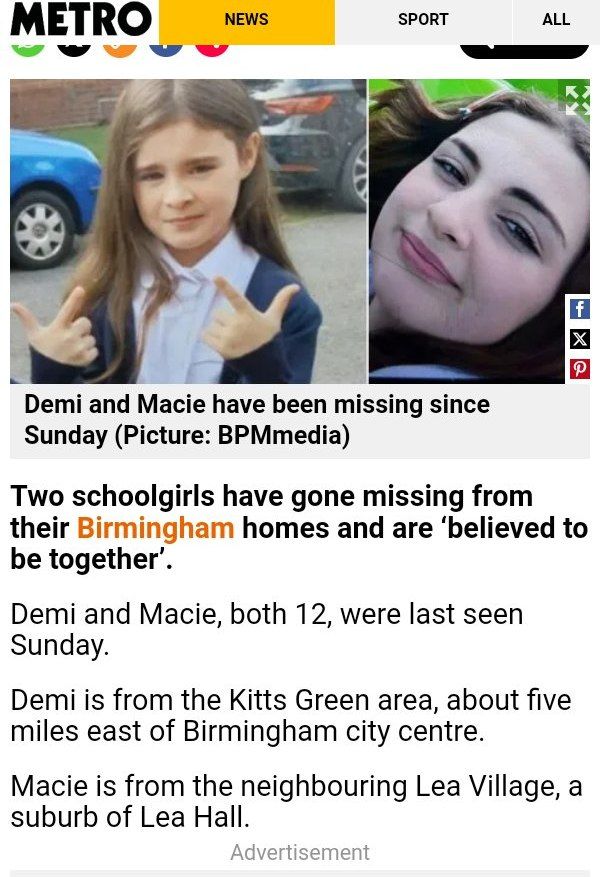 Two young girls missing from Birmingham. Share everywhere. Get them home safe 🙏🏻
