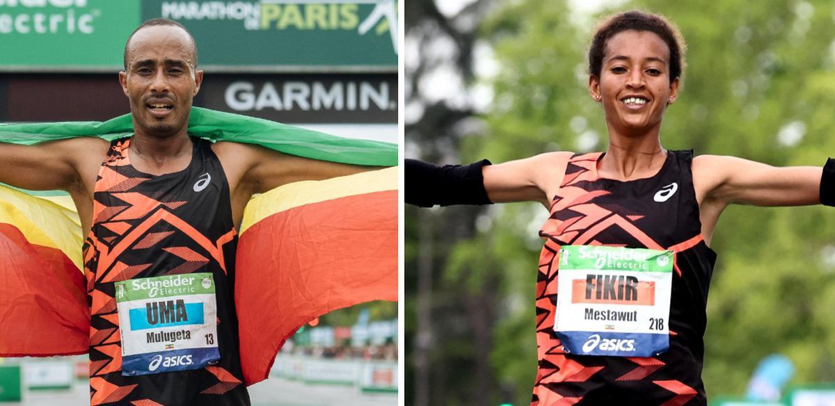 እንኳን ደስ አላችሁ !! As the #Paris2024 Olympic Games approach, 🇪🇹 Ethiopian athletes made a statement last week end with the victory of Mulugeta Uma and Mestawut Fikir at the men's and women's Paris marathons on Sunday. Photo Credit: AP