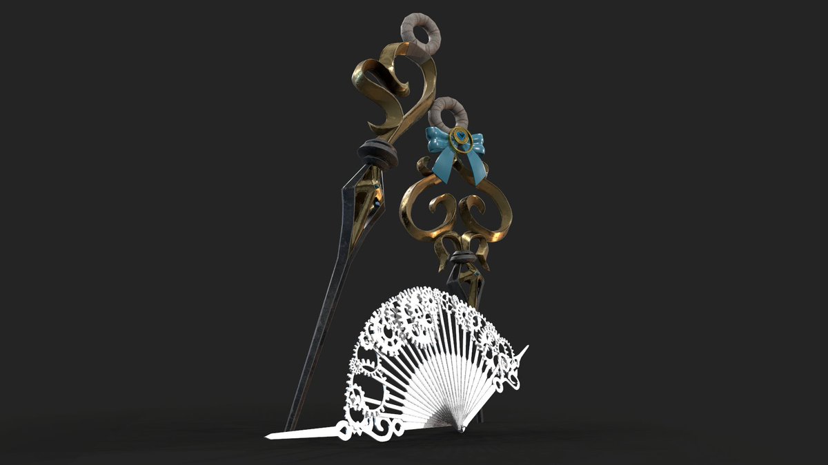 Shirokaze2_0's tweet photo. It is done. Kronii's blades, fan and ribbon in 3D.

#kronillust https://t.co/8NsxNmamC2