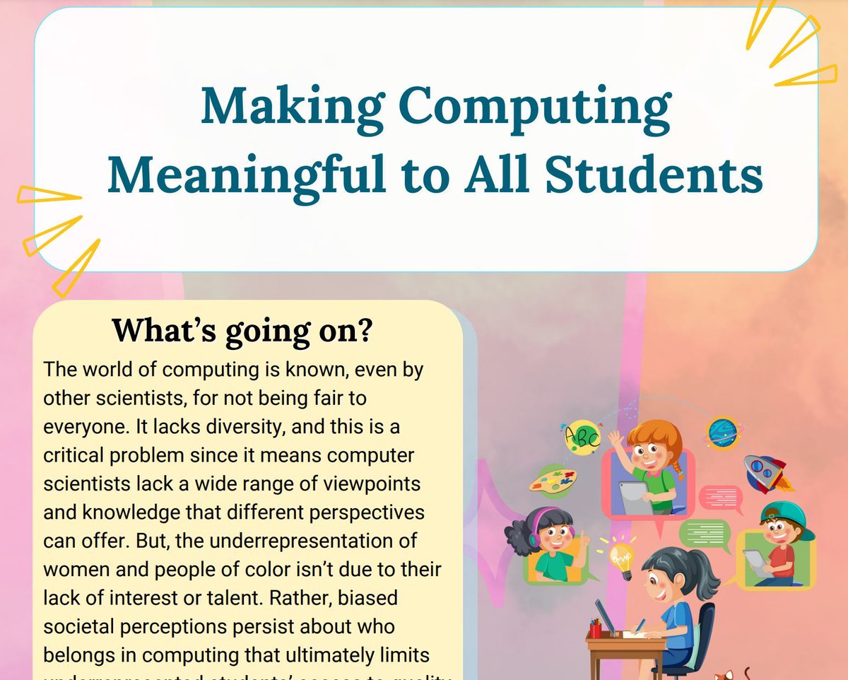 This past week we highlighted our 'Making Computing Meaningful for all Students' podcast episode. If you enjoyed listening to it, check out the practice brief for additional information and recommendations! buff.ly/3VIuYQO #CSequity #podcast #CSeducation
