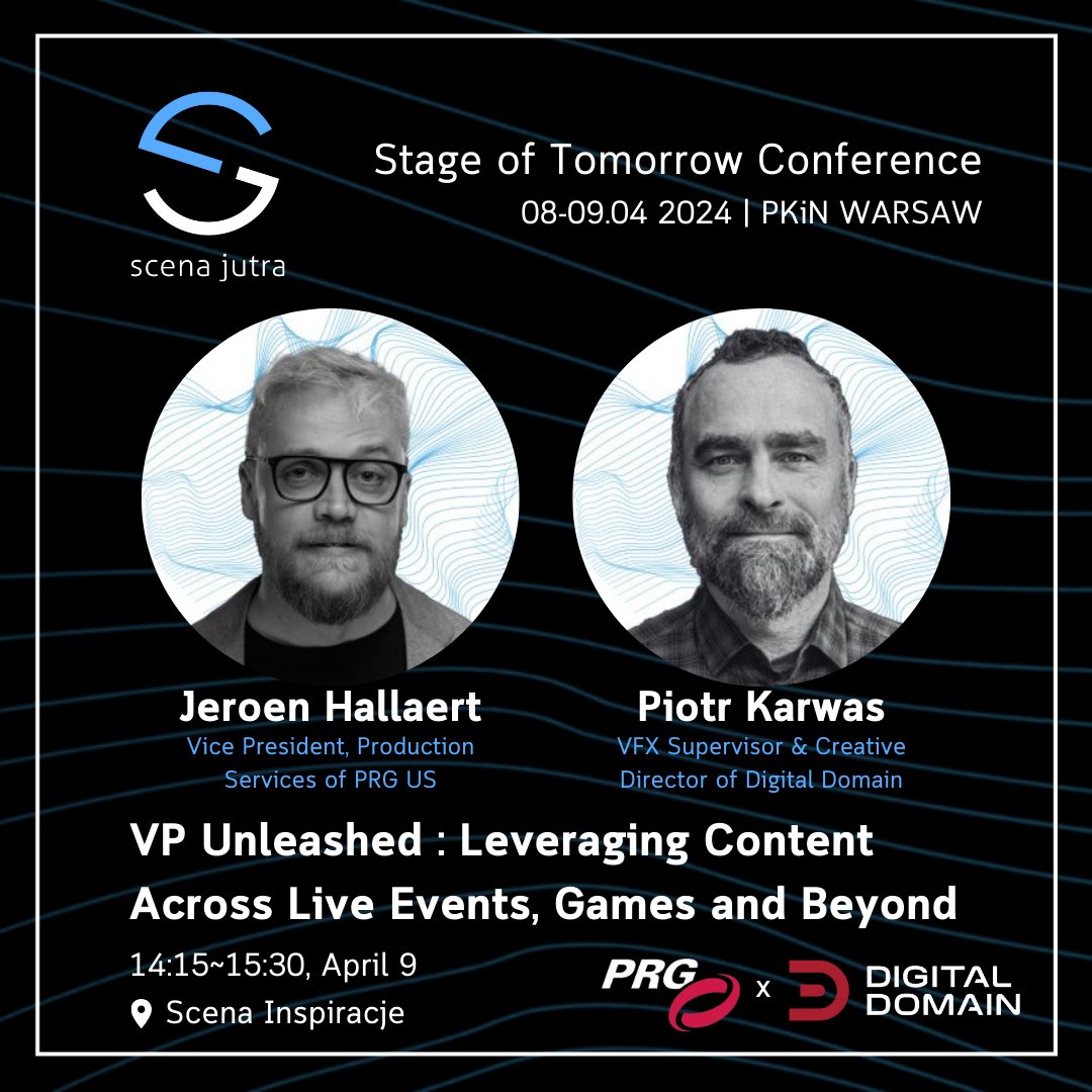 One day to go! Ready for”'VP Unleashed: Leveraging Content Across Live Events, Games, and Beyond” at the Scena Jutra Conference? Join us and @PRGlive tomorrow for a deep dive into the future of virtual production with Piotr Karwa and Jeroen Hallaert! #scenajutra #DigitalDomain