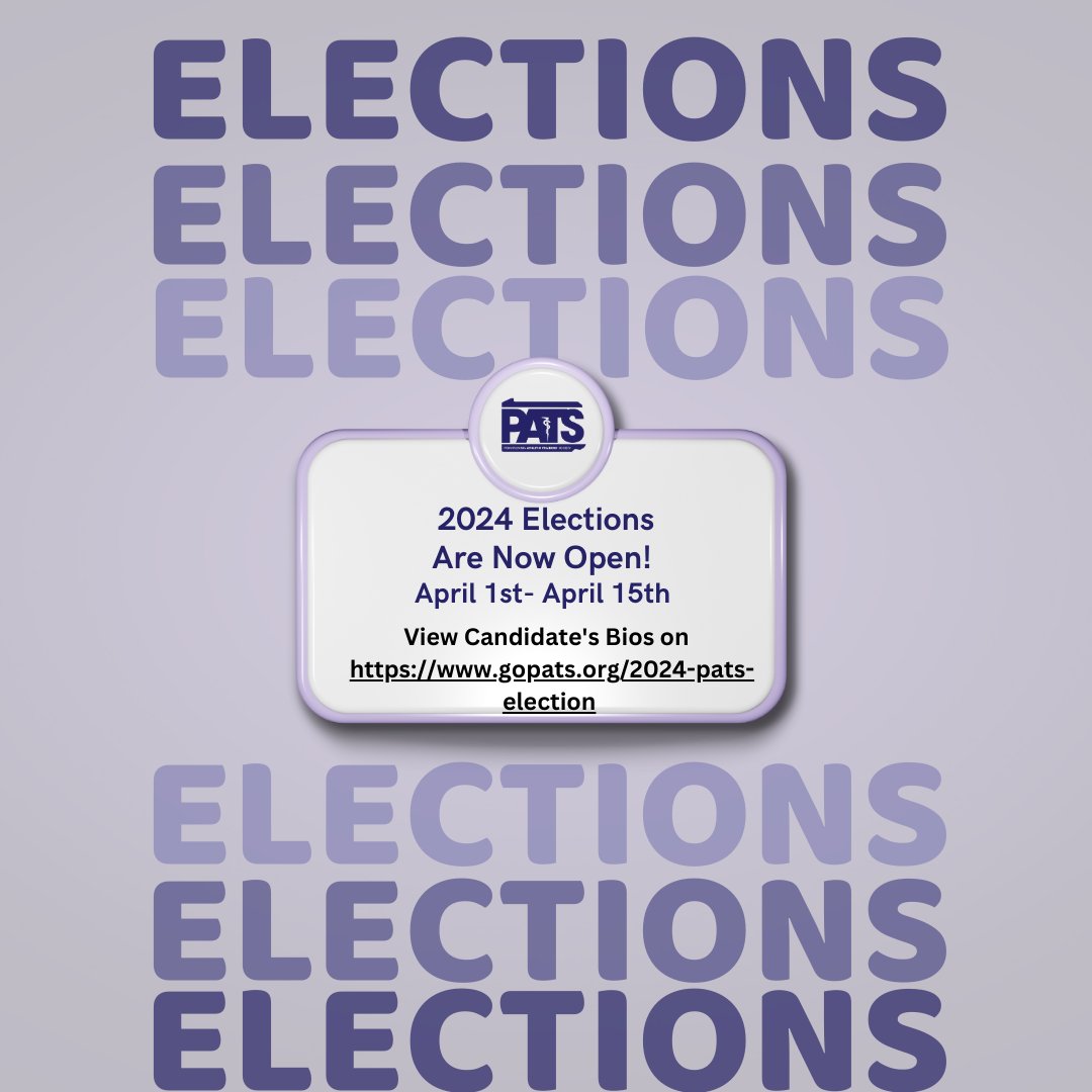 Voting for PATS Leadership positions are still available. Members should have received an email on 4/1/2024 with the current ballet. Bios can be found at gopats.org/2024-pats-elec…. Please exercise your vote toward the future of AT in PA! Elections close April 15th at 11:59 pm