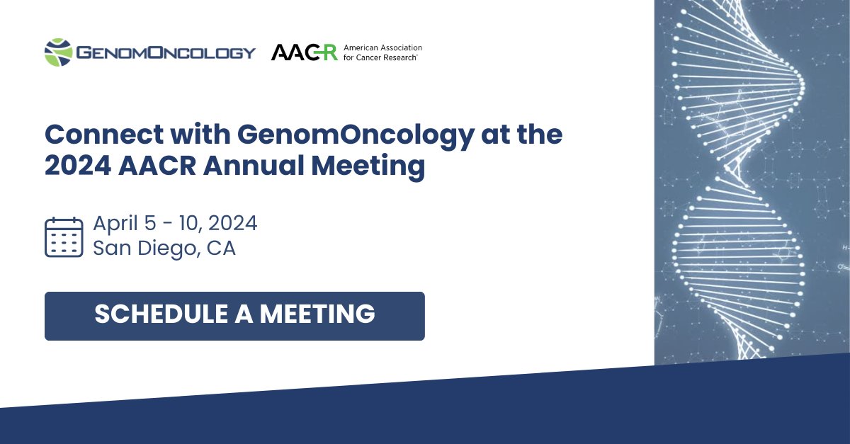 Meet with the GenomOncology team onsite at #AACR24 to learn more about how GenomOncology provides the healthcare community with data-driven insights to improve cancer care. Set up a meeting today! ow.ly/oe6E50QSJor #cancerresearch