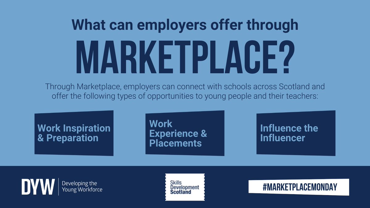 Employers 📢 Inspire your future workforce, and connect with those who influence young people's career decisions by posting an opportunity on Marketplace. Visit: dyw.scot/digital-resour… #MarketplaceMonday #DYWScot