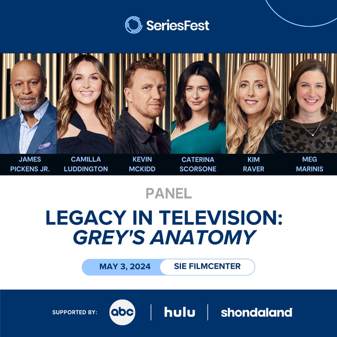 This exciting panel is happening on Friday, May 3rd 👏⁠ We're inviting fans & filmmakers to celebrate with Meg Marinis, James Pickens Jr., Kevin McKidd, Kim Raver, Camilla Luddington, & Caterina Scorsone. Go to seriestest.com to get your pass!