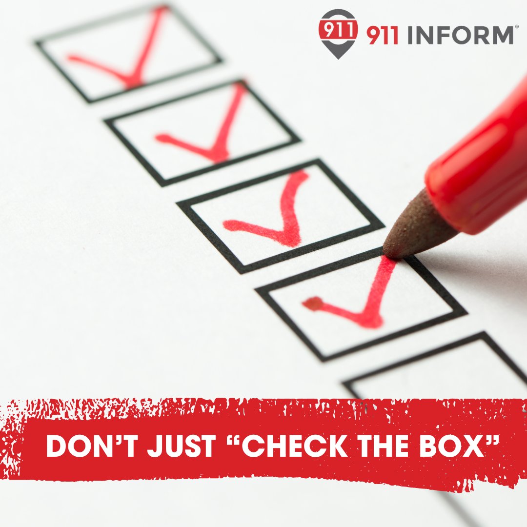 When it comes to security and emergency management, don’t just “Check the Box!” In case of an emergency, ensure the best response and management with 911inform.

#safetysimplified #schoolsafetysimplified #emergencyresponse #911dispatch #emergencymanagement #safety #SafetyFirst