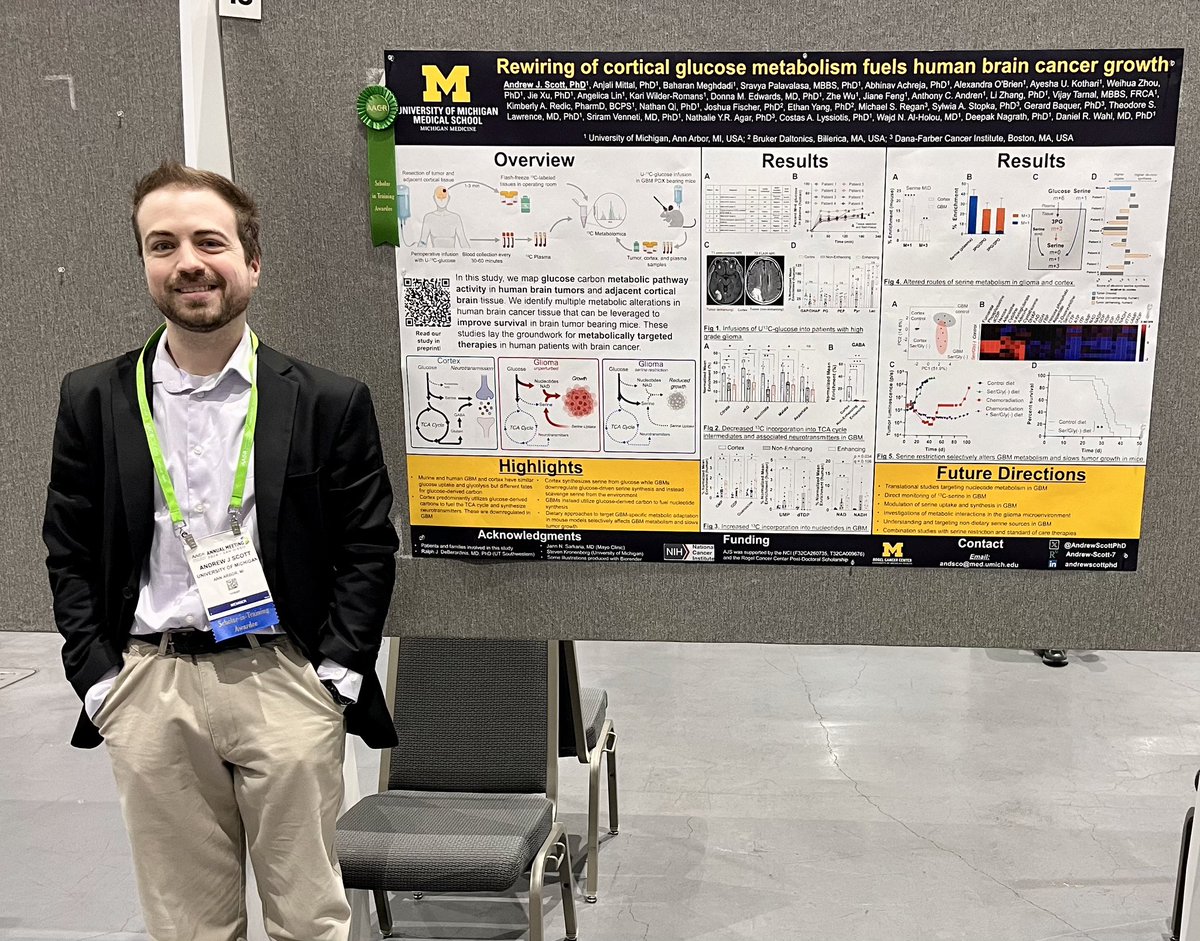 Happy to share our work on altered metabolic activity in brain cancer at #AACR24. Grateful to @DanWahlMD @LyssiotisLab @DNagrathLab and @Wajd_MD for making this research possible! @UMRogelCancer
