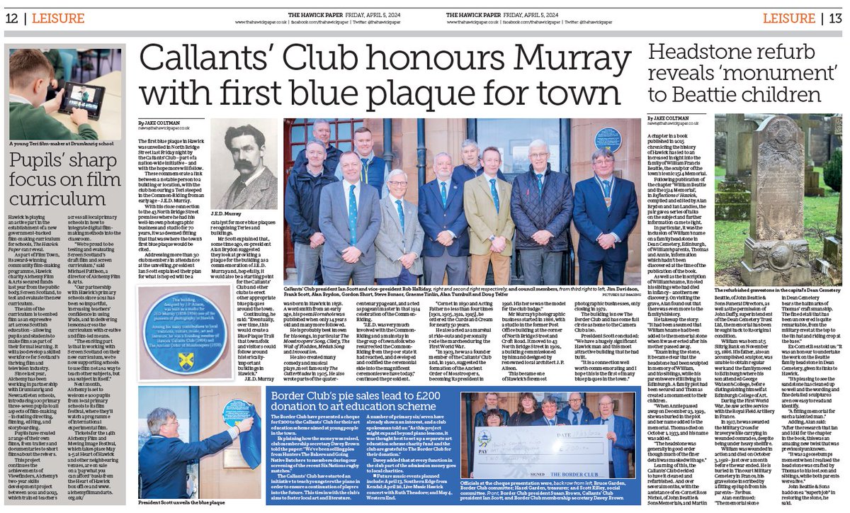 Learn all about what Hawick Callants' Club and The Border Club have been up to heritage-wise of late, plus a film-making curriculum for schools developed by @alchemyfilmarts - only in this week's paper. Out now. #weknowHawick #PeoplesPaper #Hawick #ScottishBorders