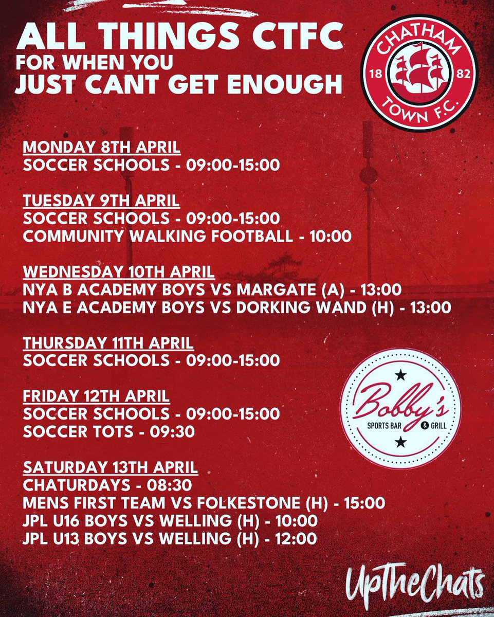 𝗔𝗟𝗟 𝗧𝗛𝗜𝗡𝗚𝗦 𝗖𝗧𝗙𝗖! Make sure you stay up to date with what we’ve got coming up this week! 👇 Please note: No after-school clubs are going ahead this week during half-term. 🔴⚪⚫ #UpTheChats