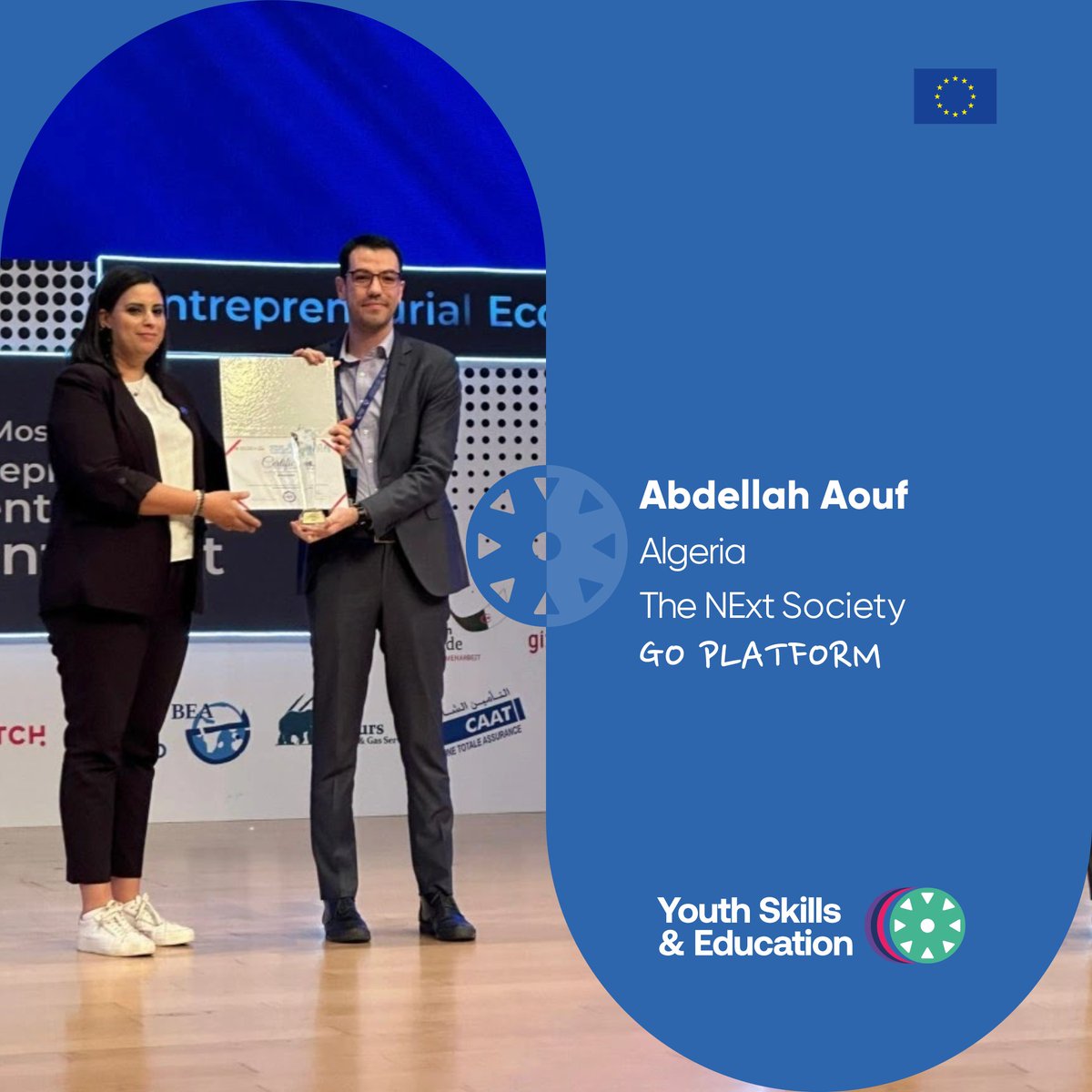 Meet Abdellah Aouf, revolutionising recruitment in Algeria 🇩🇿! With support from @TheNext_Society 🇪🇺, he established GO PLATFORM, a software company that helps bridge the gap between recruiters and local talents. @eu_near #EuropeanYearOfSkills #EU4Youth 👉 south.euneighbours.eu/ecard/entrepre…