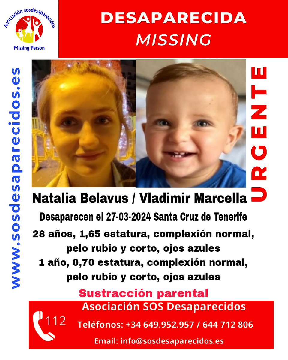🆘 DESAPARECIDOS
Sustracción parental
#desaparecido #sosdesaparecidos #Missing #España #SantaCruzdeTenerife
#ParentalAbduction 
Síguenos <a href="/sosdesaparecido/">ALERTA DESAPARECIDOS</a>