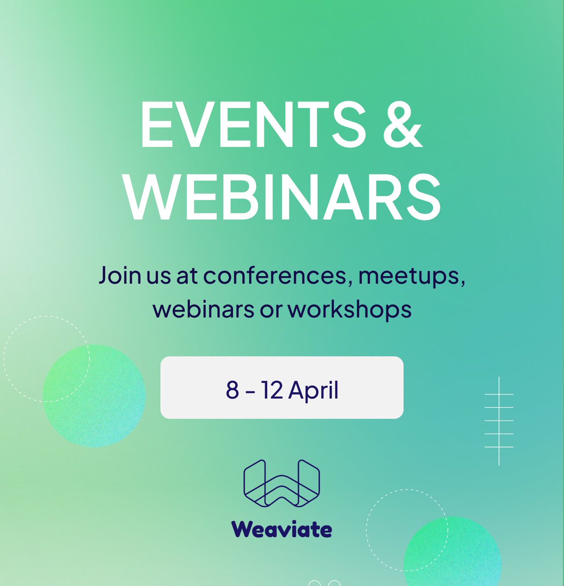 Join this week’s Weaviate events! 🥳

📄 April 9: Weaviate Workshop - Multimodality with @ZainHasan6 
events.weaviate.io/workshop-24-04… 

🏢 April 10: Weaviate Office Hour - Chunking with @_jphwang  and @ZainHasan6 
events.weaviate.io/oh-24-04-10

🎤 April 11: #GoogleCloudNext - From RAG to…