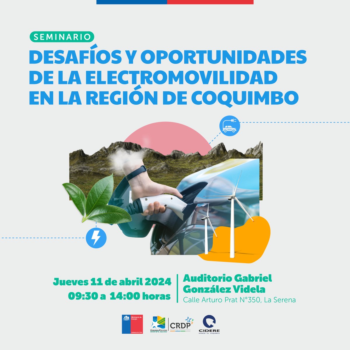 Recuerda que este jueves realizaremos el Seminario Desafíos y Oportunidades de la #Electromovilidad en la #RegióndeCoquimbo, donde mostraremos experiencias locales y una feria de vehículos 100% eléctricos en la Plaza de Armas de #LaSerena.  
Inscríbete👉 n9.cl/yzfuj