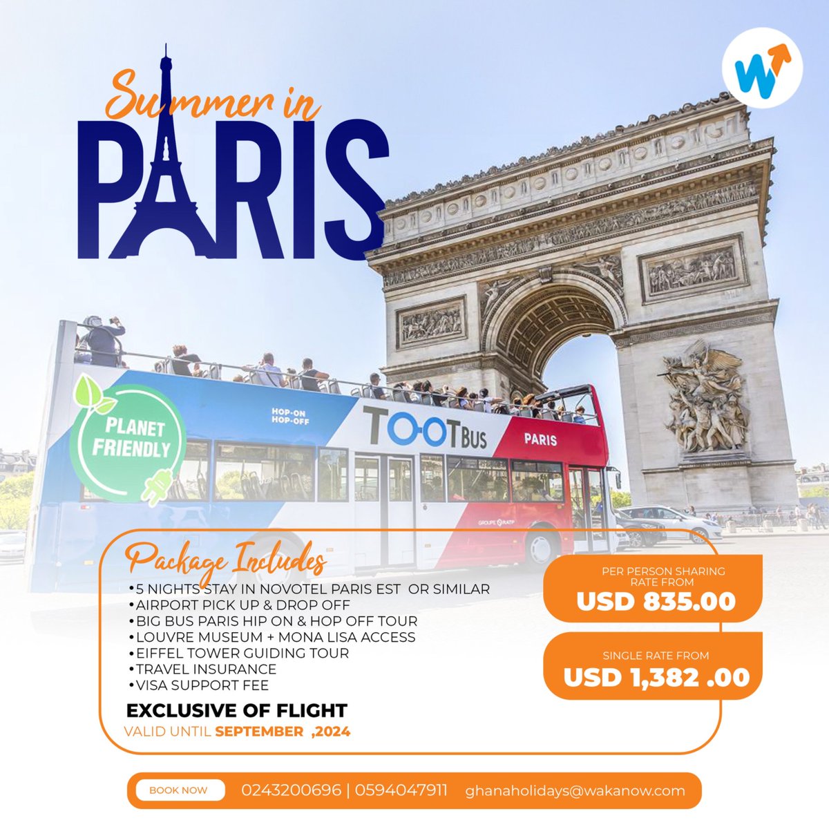 Prepare for five nights of unforgettable experiences and living your best life in the City of Light!
Book your spot on this tour and let's make this your best summer yet.

Contact 0243200696 |0594047911 for more inquiries and assistance 

#WakanowGhana #SummerIsComing #ParisTour…