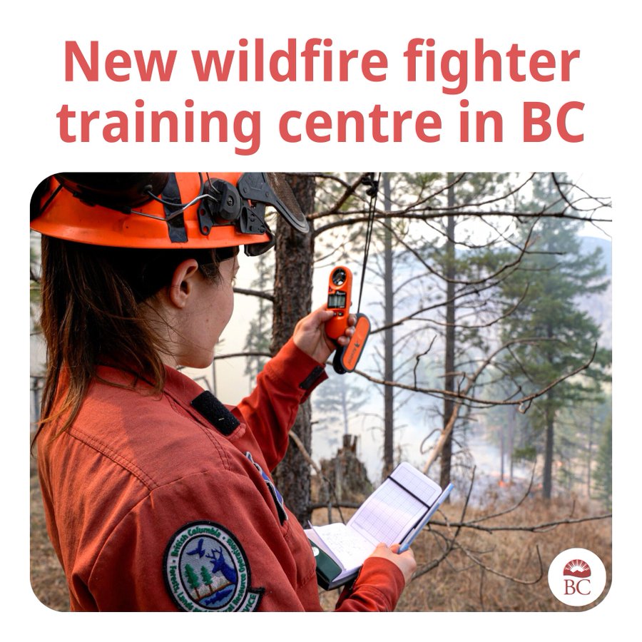 A new dedicated wildfire training centre at @thompsonriversu will train future wildfire fighters 🚒 Wildland firefighting & training programs 🏢 New facility to train firefighters & communities 🔥 Fire science lab & enhanced fire predictive technology news.gov.bc.ca/releases/2024P…